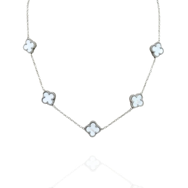 Colar Trevo Prata Madre pérola Aço Inox