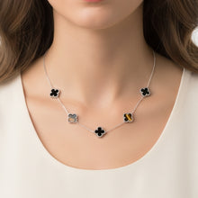 Colar Trevo Preto Prata Aço Inox