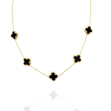 Colar Trevo 5 folhas Preto Dourado Aço Inox