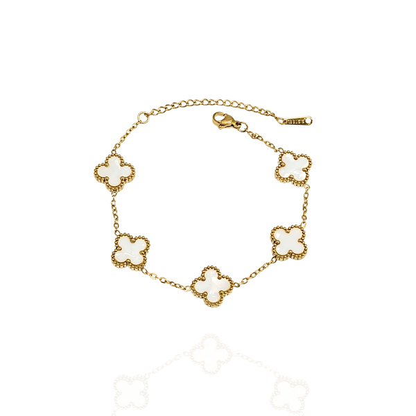 Pulseira Trevos Branco Dourada - aço inox