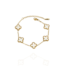 Pulseira Trevos Branco Dourada - aço inox