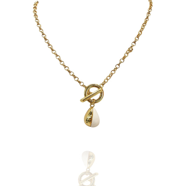Corrente com fecho anelar e pingente gota off white