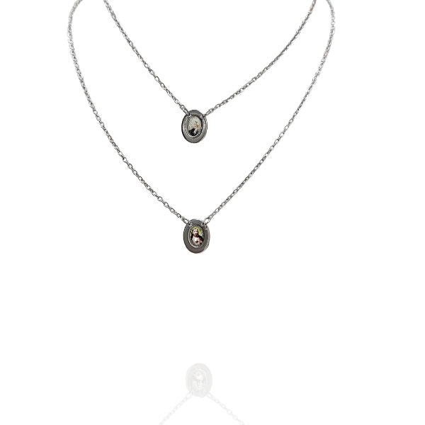 Escapulário Nossa Senhora do Carmo e coração de Jesus - Aço Inox