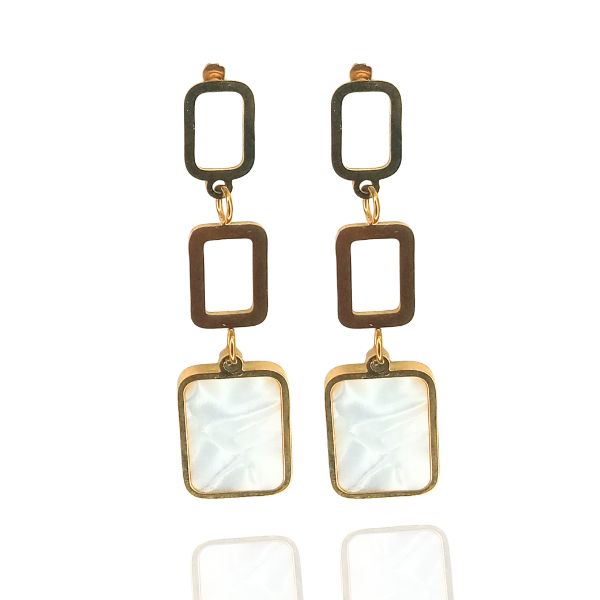 Brinco Cascata Dourado Aço Inoxidável no madre pérola