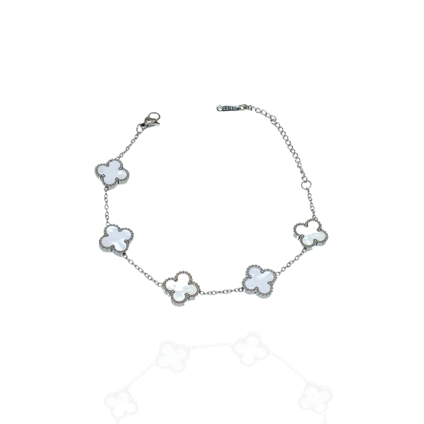 Pulseira trevos branco prata - aço inox