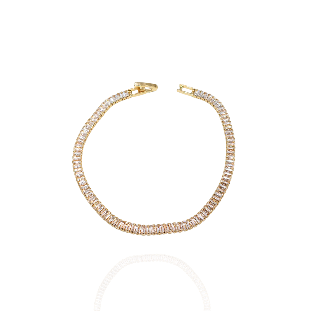 Pulseira Reviera Zircônia Baguete fina Dourada - Folheada