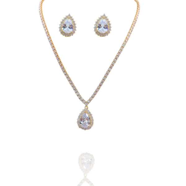 Conjunto Colar e brinco cristal cravejado - Folheado