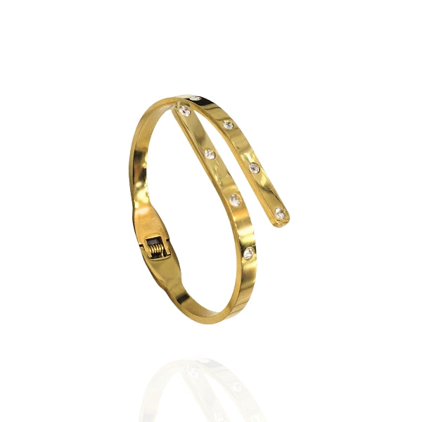 Bracelete Com Cravejos Dourado Inox