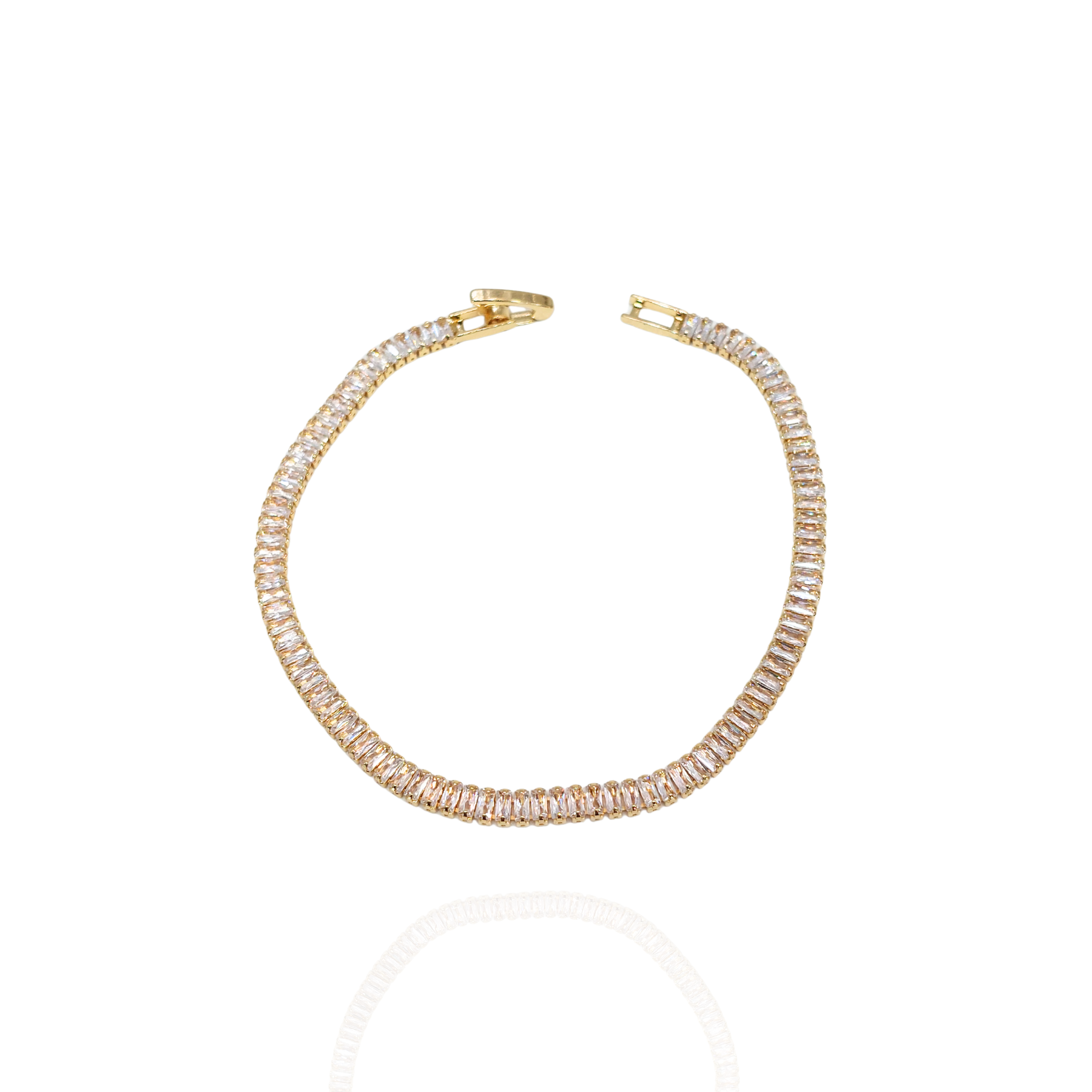 Pulseira Reviera Zircônia Baguete fina Dourada - Folheada