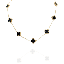 Colar Trevo Preto 7 folhas dourado - Aço Inox