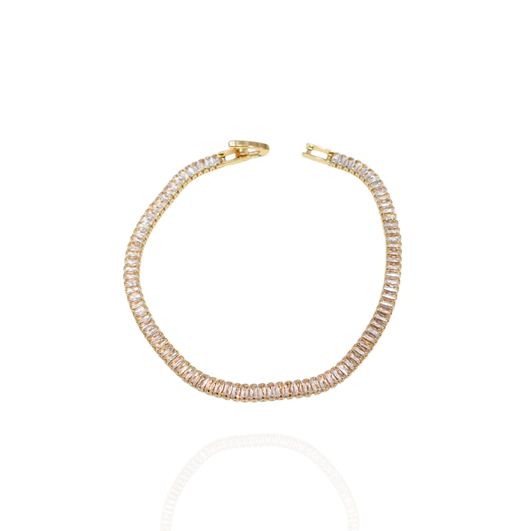 Pulseira Reviera Zircônia Baguete fina Dourada - Folheada