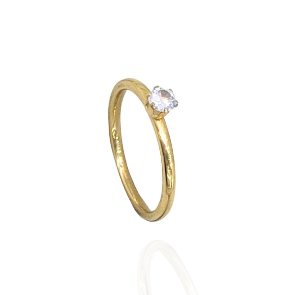 Anel Solitário Dourado Cristal - Aço Inox