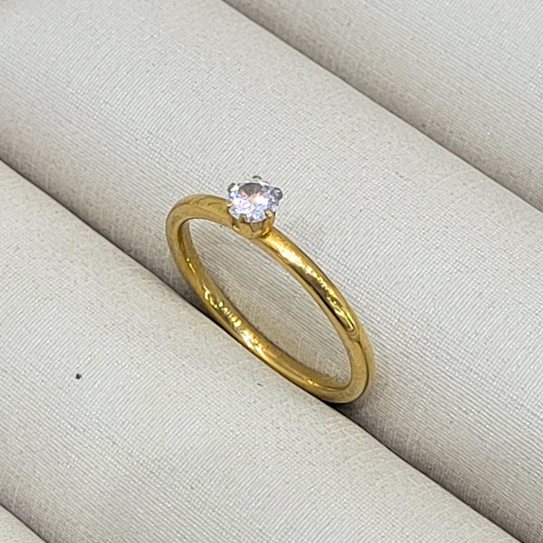 Anel Solitário Dourado Cristal - Aço Inox