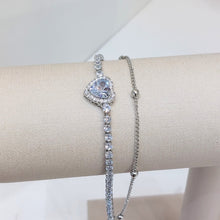 Pulseira de coração cravejado dupla prata - Folheado