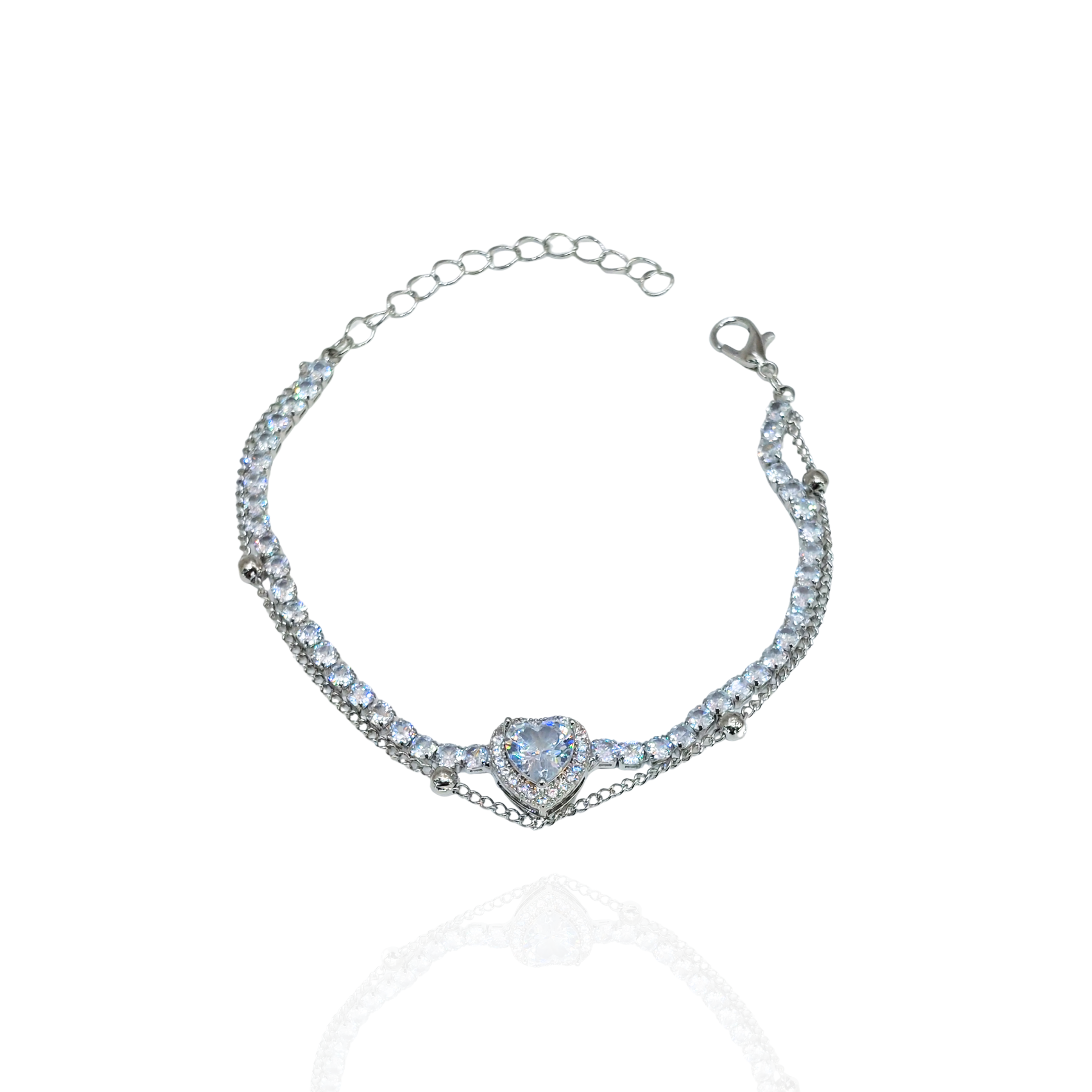 Pulseira de coração cravejado dupla prata - Folheado