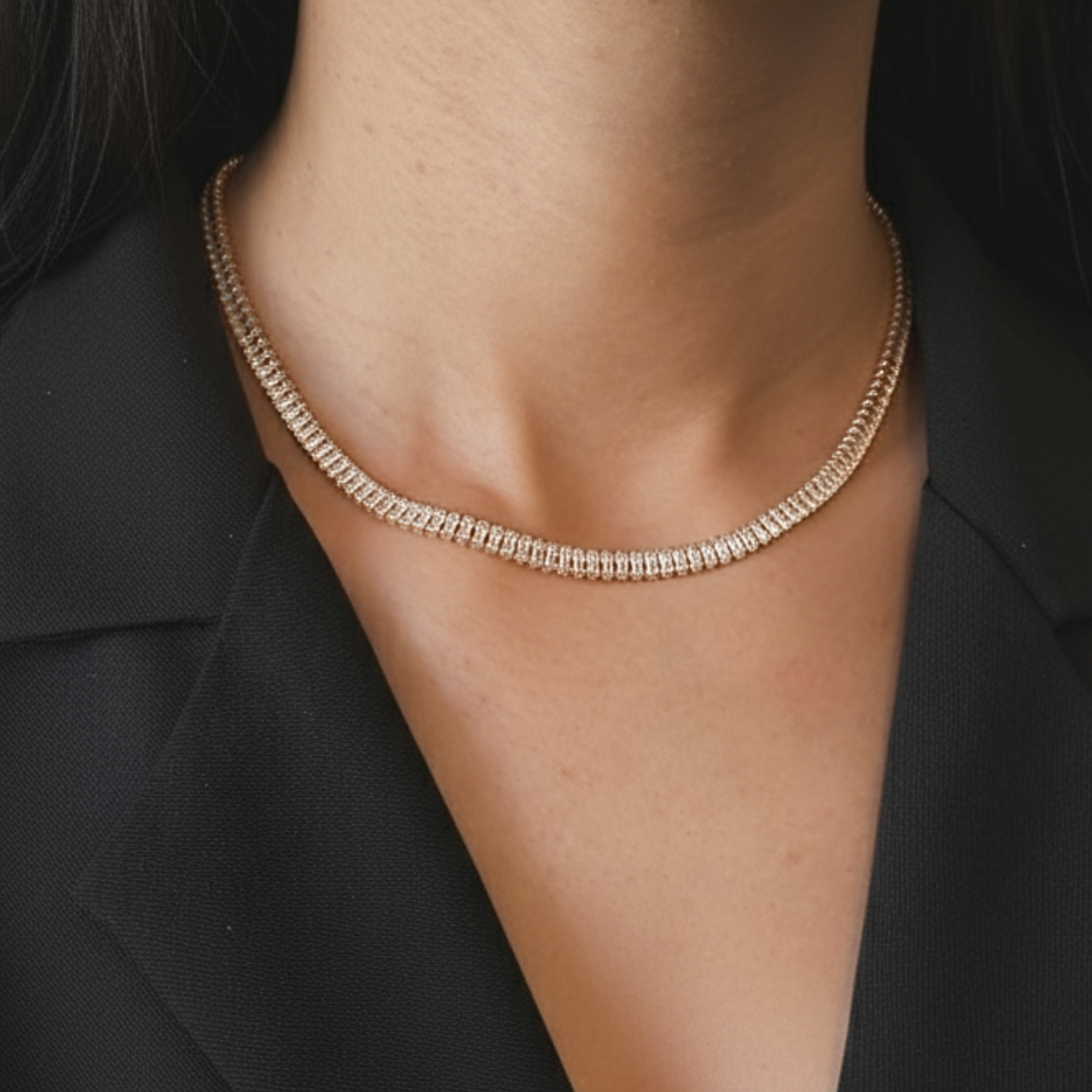 Colar Riviera Baguete Dourada