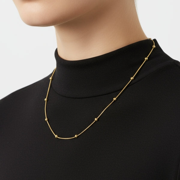 Colar Bolinha Dourado Aço Inox