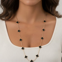 Colar Trevo Longo Dourado Preto Aço Inox