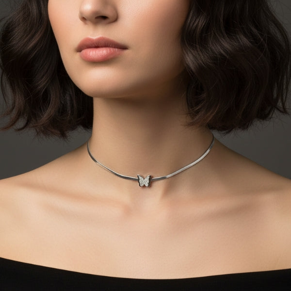 Colar Malha Borboleta Aço Inox - Prata