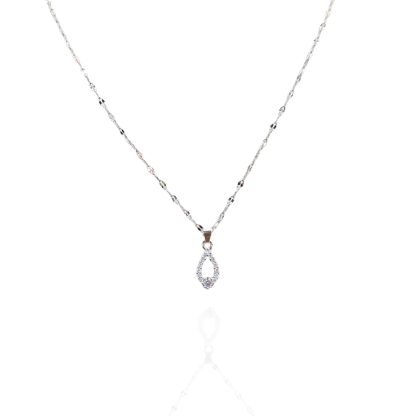 Colar Inox com Pingente Cravejado Gota - Prata