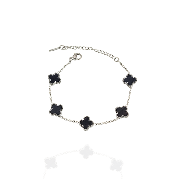 Pulseira Trevo Preto com prata