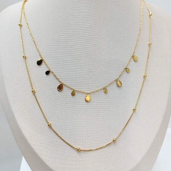 Mix colar duplo gotas e bolinhas Dourado - aço inoxidável