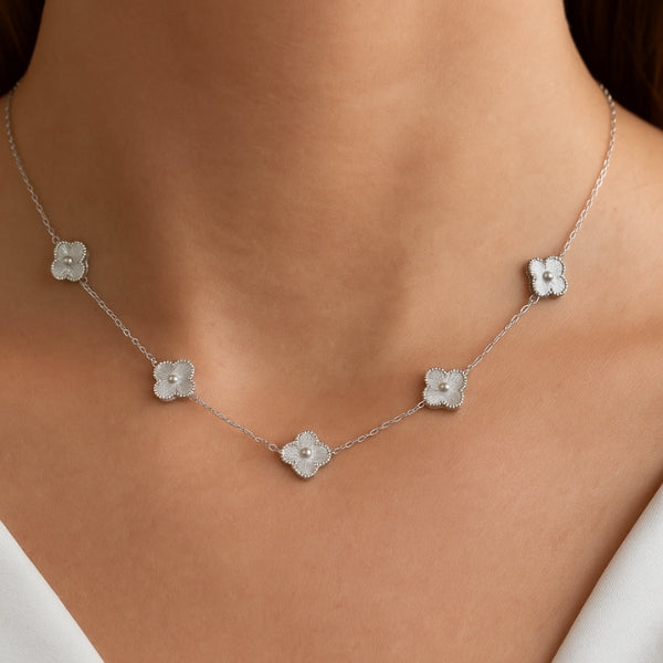 Colar Trevo Prata Aço Inox