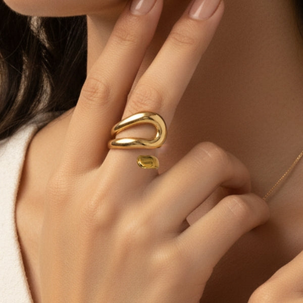 Anel Orgânico Dourado Aço Inox