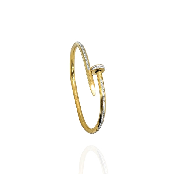 Bracelete Prego Dourado Cravejado Aço Inox