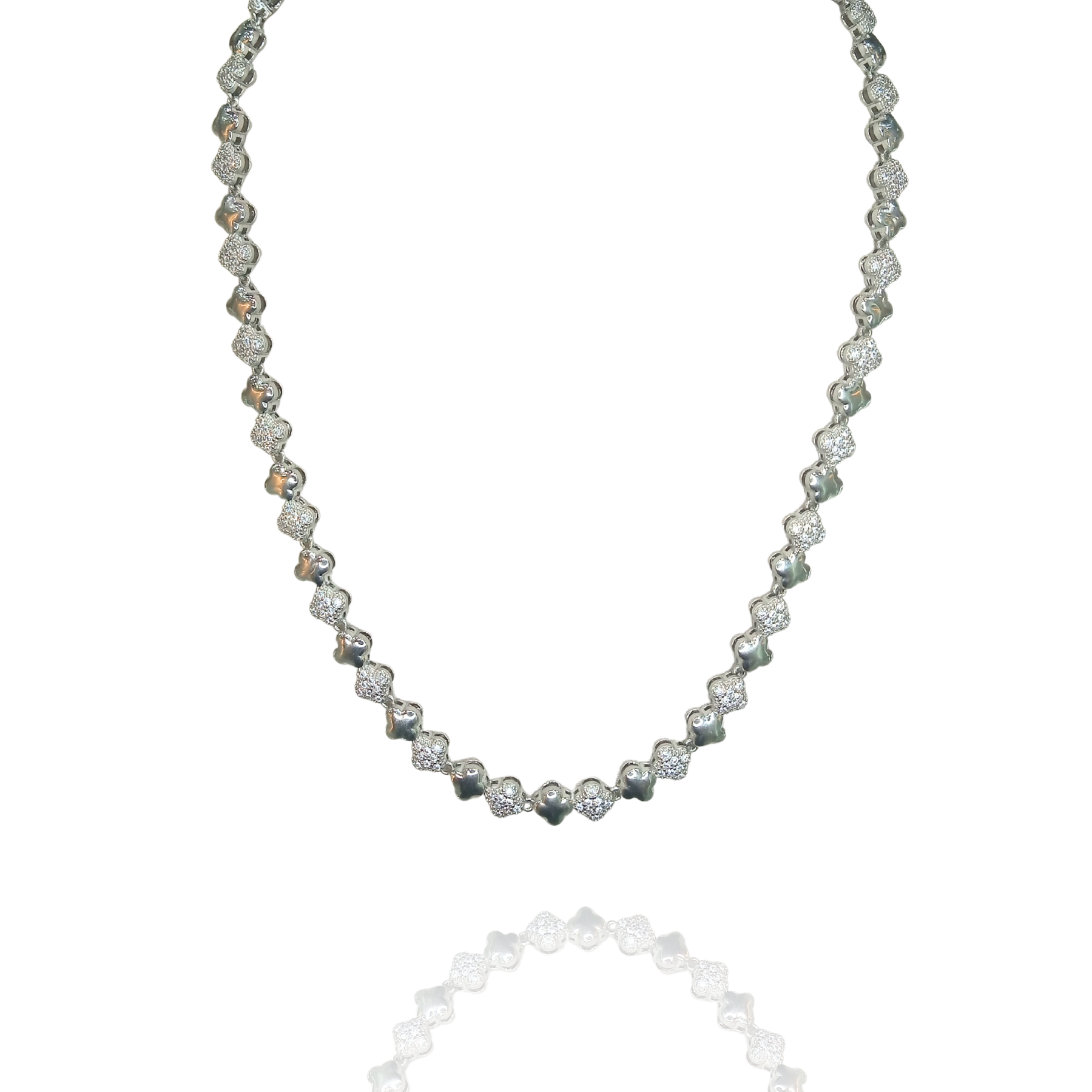 Colar Riviera Trevo Prata Cravejado - Folheado