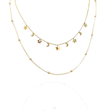 Mix colar duplo estrelas e bolinhas - aço inoxidável