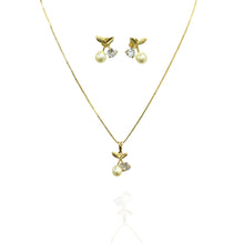 Conjunto Cristal Ponto de Luz Cereja com pérola Semijoia