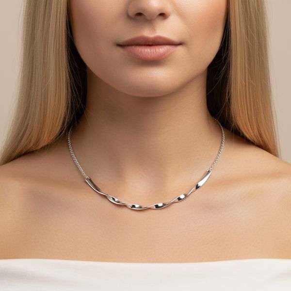 Colar Aro Chapa Trançado Prata - Semijoia