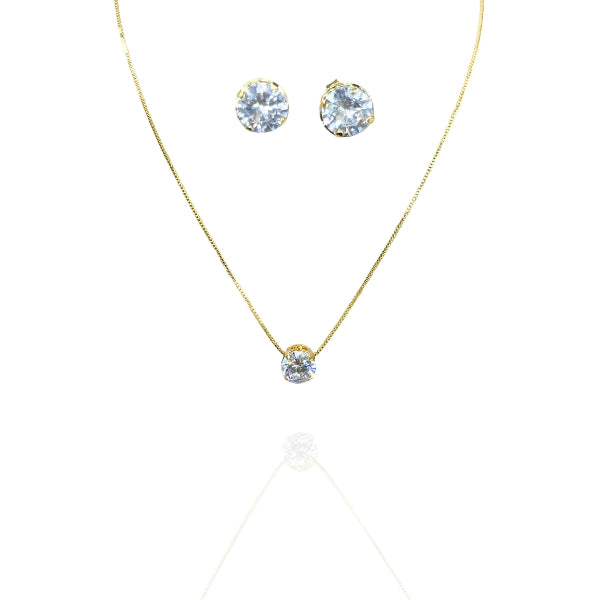 Conjunto Cristal Ponto de Luz Circular - Semijoia