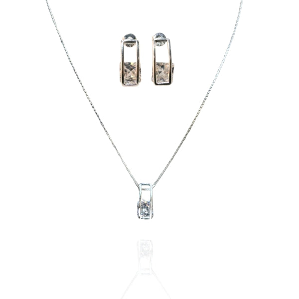 Conjunto Cristal Prata- Semijoia