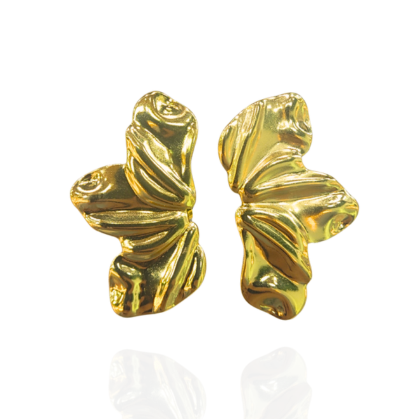 Brinco flor orgânico dourado - aço inox