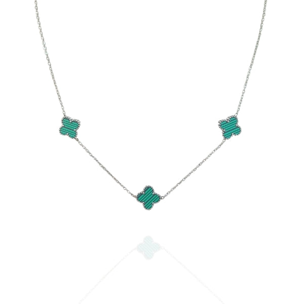 Colar Trevo Verde Prata