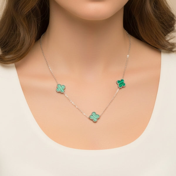 Colar Trevo Verde Prata