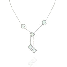 Colar Gravatinha Prata Trevo Madre Pérola Inox