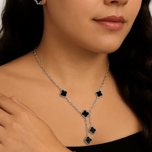 Colar Gravatinha Prata Trevo Preto Inox