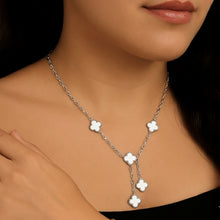 Colar Gravatinha Prata Trevo Madre Pérola Inox