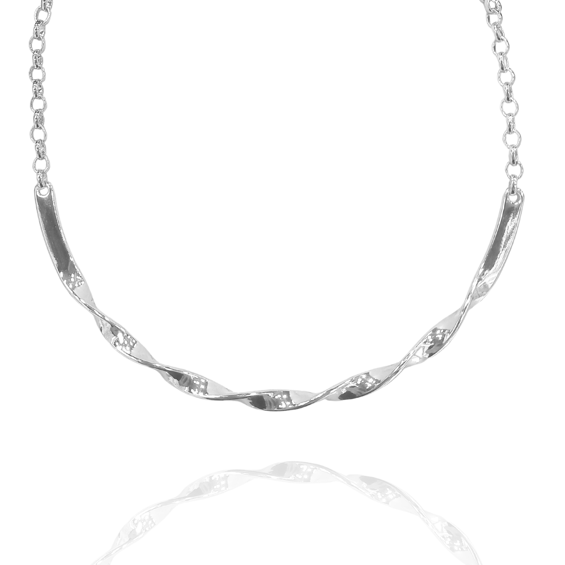 Colar Aro Chapa Trançado Prata - Semijoia