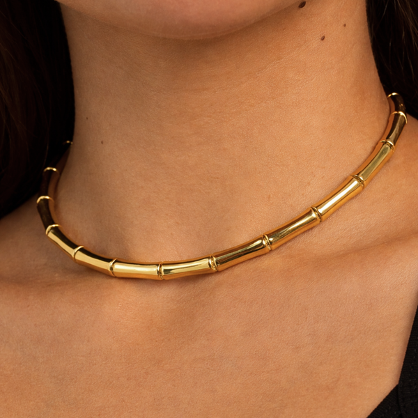 Colar Aro Bambu Dourado - Semijoia