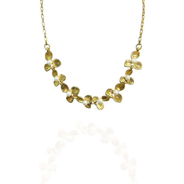 Colar Floral com Pérola Dourado Folheado Ouro 18k