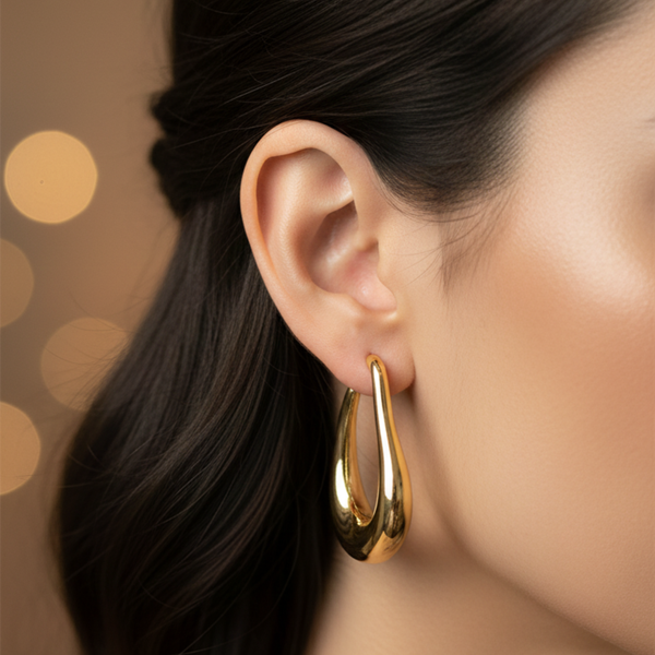 Brinco Argola Alongada Dourado – Aço Inoxidável