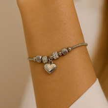 Pulseira com Berloques coração Prata - Aço Inoxidável