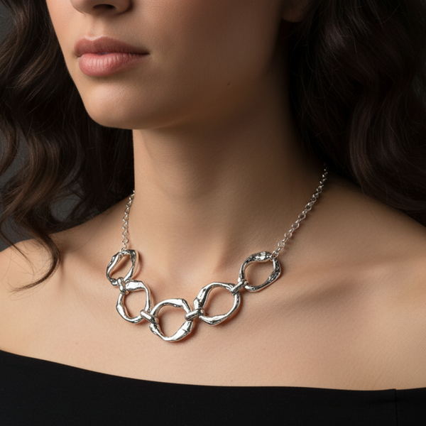 Colar orgânico Elos Circular Prata - Semijoia