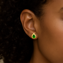 Brinco Gota Verde Esmeralda Cravejado Dourado - Semijoia