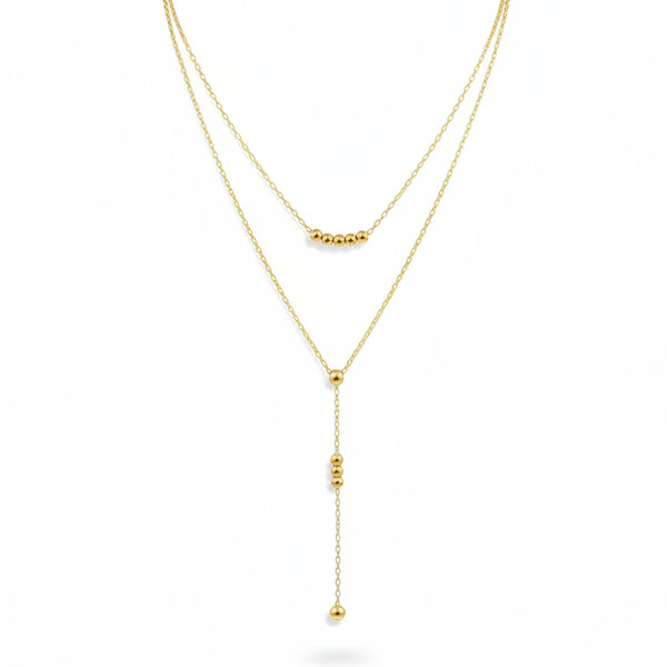colar duplo gravatinha com bolinhas dourado aço inoxidavel