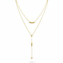colar duplo gravatinha com bolinhas dourado aço inoxidavel